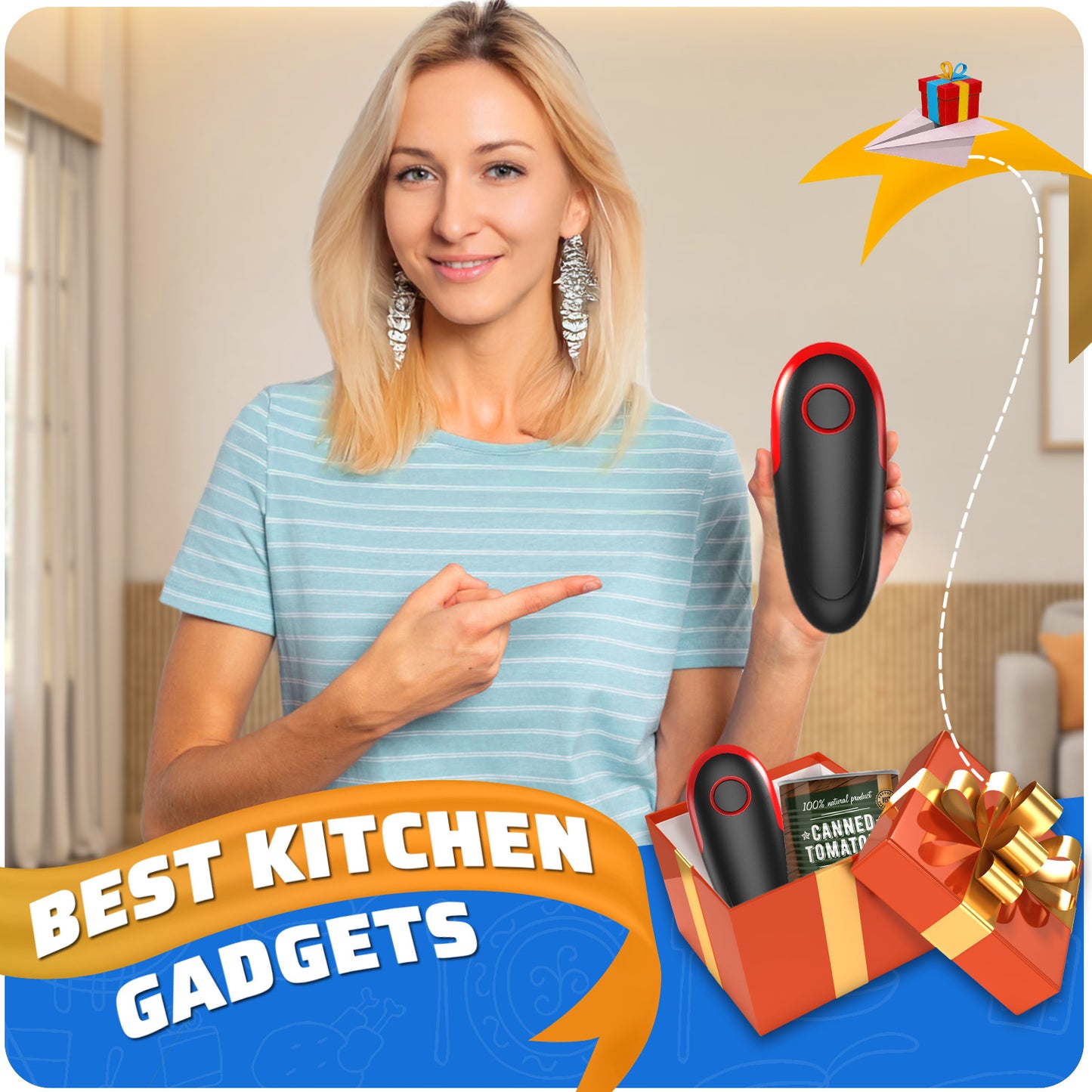 Electric Can Opener - Smooth Edge (No Sharp), Handheld Automatic, Portable for Camping - Easy for Arthritis Patients, Best Kitchen Gadget