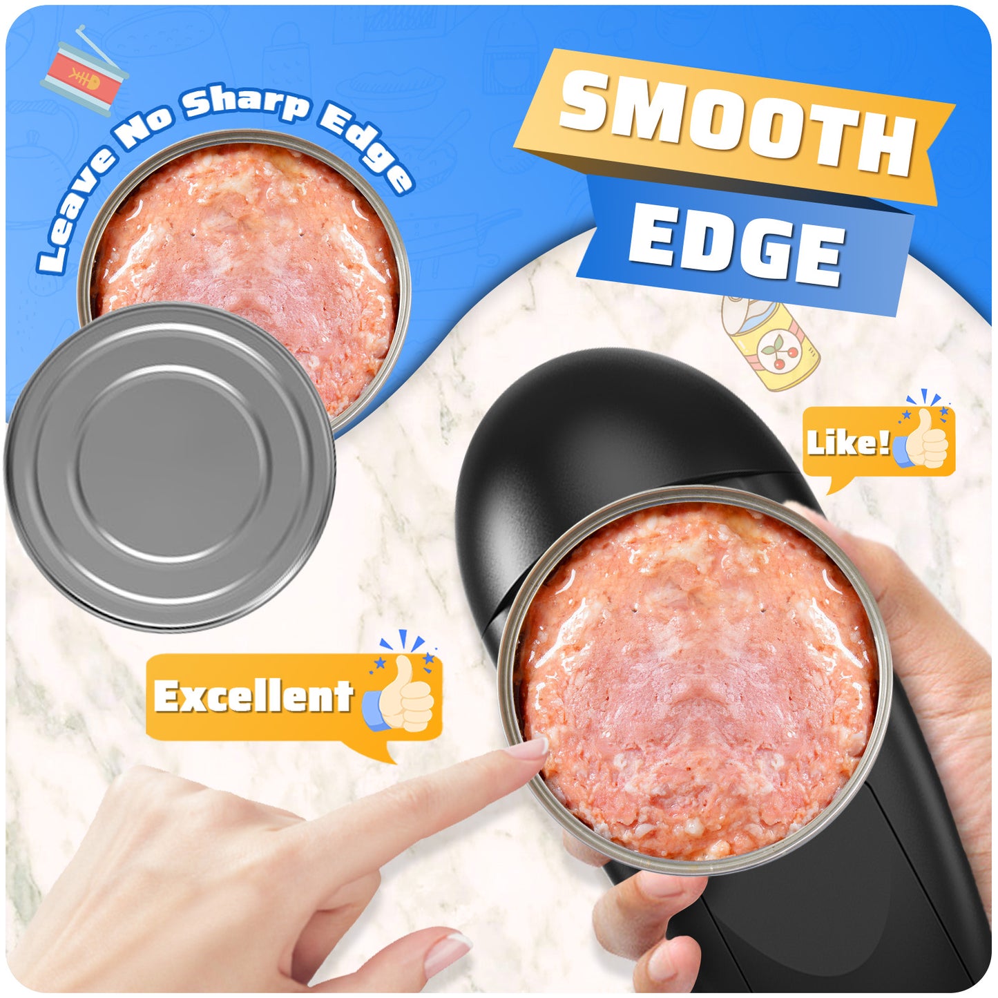 Electric Can Opener - Smooth Edge (No Sharp), Handheld Automatic, Portable for Camping - Easy for Arthritis Patients, Best Kitchen Gadget