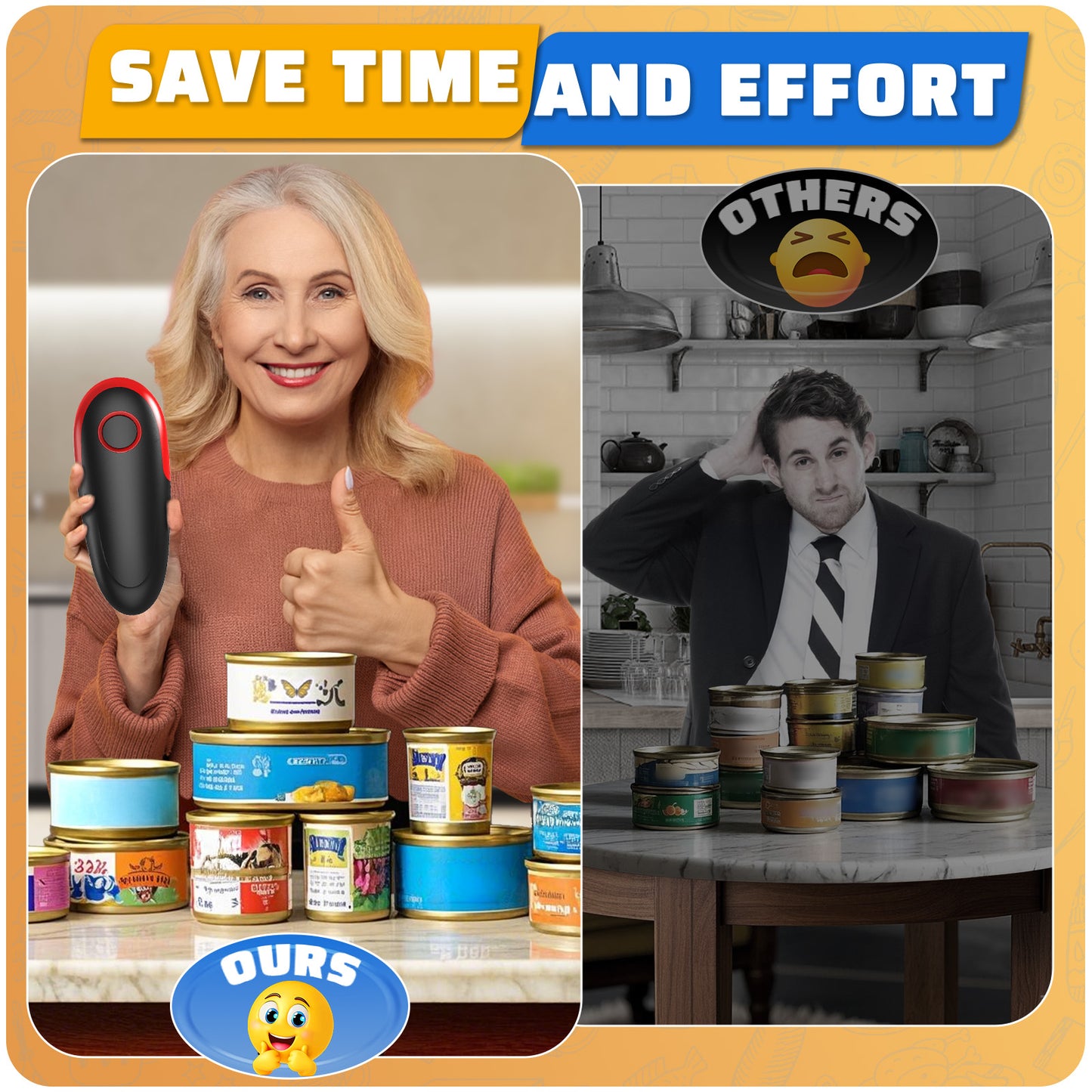 Electric Can Opener - Smooth Edge (No Sharp), Handheld Automatic, Portable for Camping - Easy for Arthritis Patients, Best Kitchen Gadget